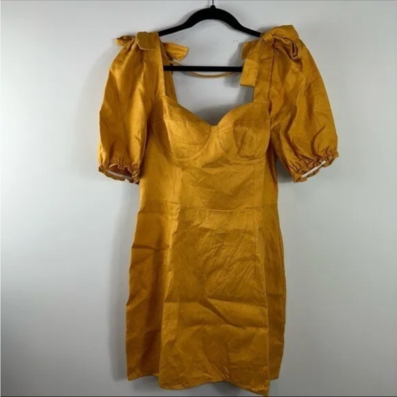 Reformation Spring Bow Sleeve Dress in Ochre Size 10 - Picture 1 of 8
